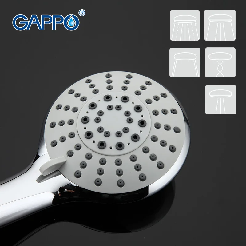 Gappo 1Pc Top Quality 5 Ways Round Bath Hand Shower Heads Bathroom Accessoriess ABS Chrome Water Saving Rain Shower Head G16