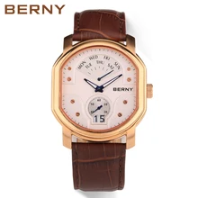 Men Watches Top Brand Date Day Genuine Leather Clock Luxury Rose Gold Casual Watch Men’s Quartz Sports Berny Wrist Watch 2707M