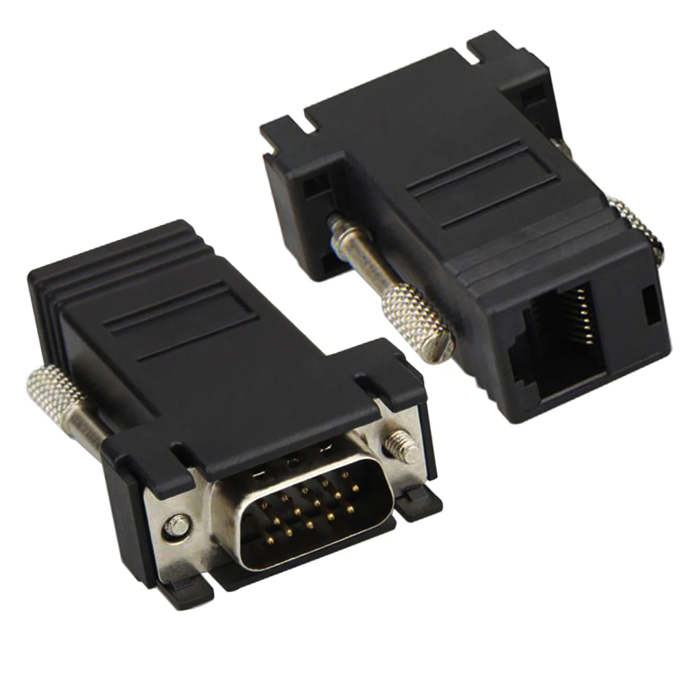 

VGA Extender Adapter Male to LAN CAT5 CAT6 RJ45 Female Network Ethernet Cable Converter for TV DVR HDTV PC Monitor VGA Connector