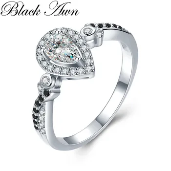 

Classic 2.3g 925 Sterling Silver Fine Jewelry Water Drop Bague Black Spinel Engagement Rings for Women Bijoux C484