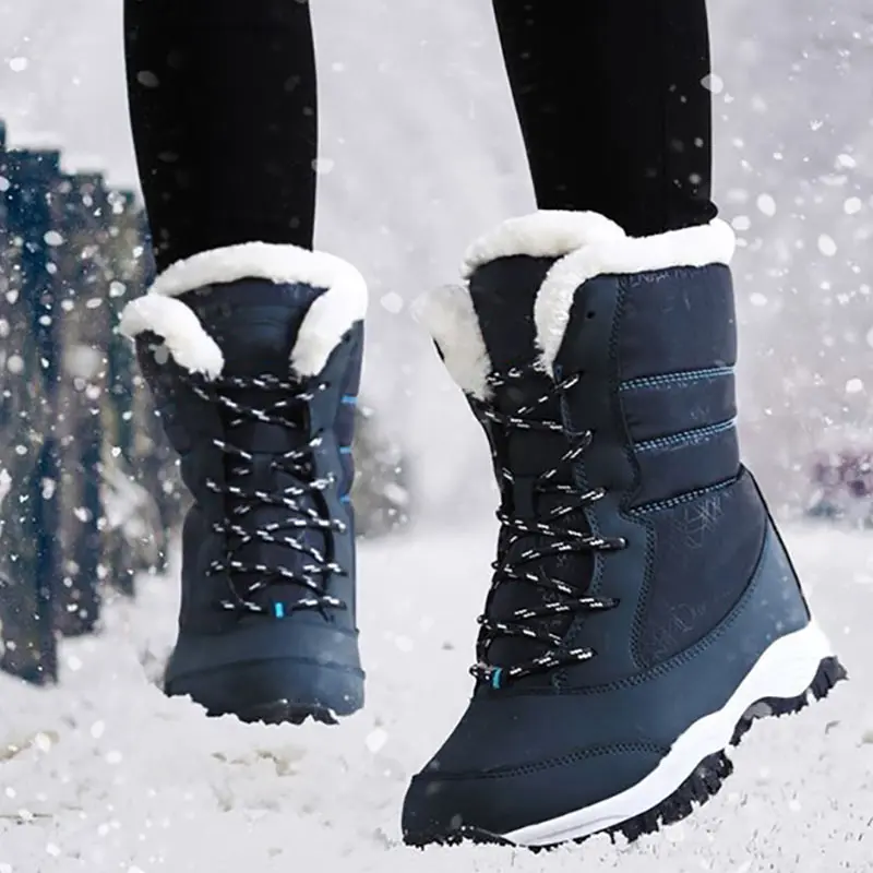 

Women Boots Winter Female Wedges Snow Ankle Boots For Women Lace Up Platform Casual Shoes Warm Plush Botas Femininas De Inverno