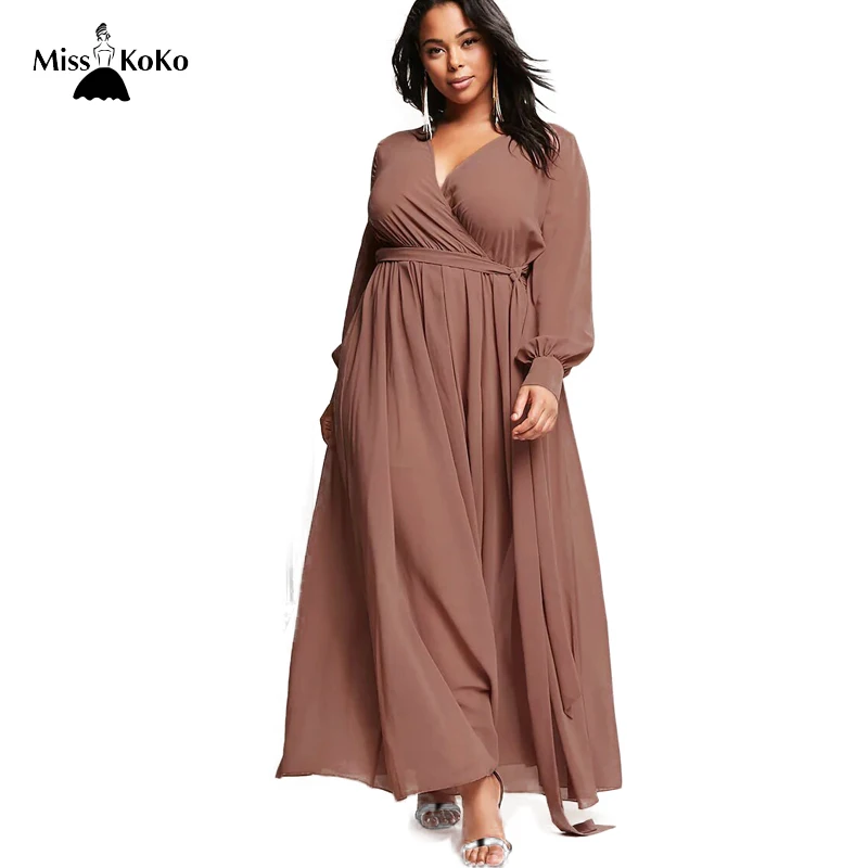 OS024 Womens Wrapped Maxi Dress, V-neck Long Sleeve Dress For Women, Plus Size OS024 Womens Wrapped Maxi Dress, V-neck Long Sleeve Dress For Women, Plus Size
