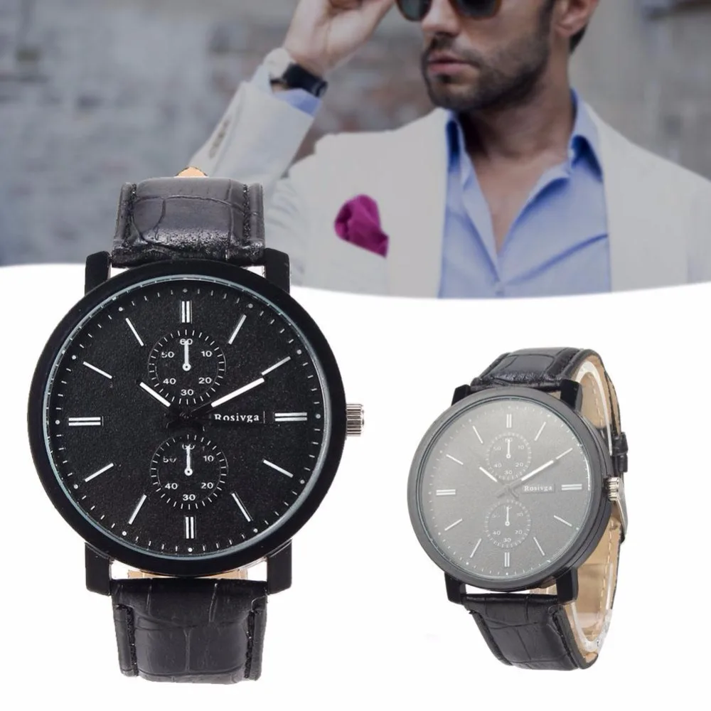 Fashion Korean Watch Leather Strap Casual Watch Men Women Big Black