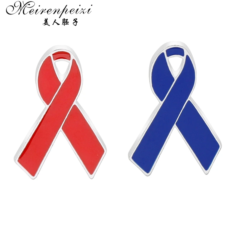

Meirenpeizi jewelry Caring for the AIDS Brooches enamel pin Alloy Red Blue Ribbon Brooch Accessories broches