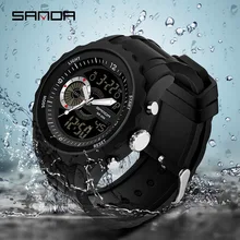 SANDA Мужские Аналоговые кварцевые цифровые часы с двойным дисплеем водонепроницаемые спортивные часы для мужчин силиконовый светодиодный электронные часы для мужчин Relogio