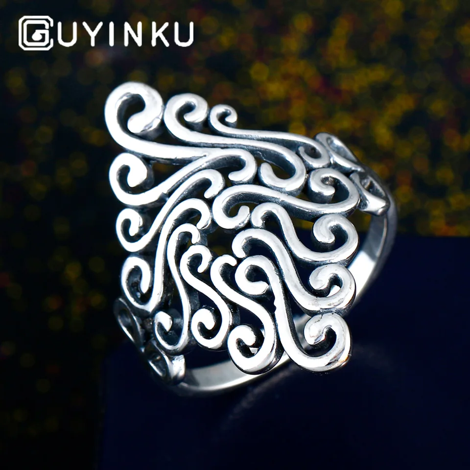 GUYINKU овальный большой натуральный Lapis различные драгоценные камни кольца 925 пробы серебряные ювелирные изделия для женщин подарок обручальные кольца