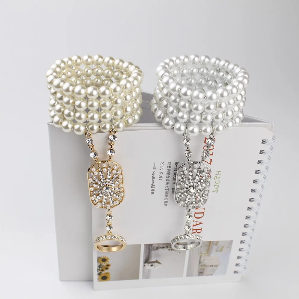 

Art Deco The Great Gatsby Inspired Flower Simulated Pearl Bracelet Set Wedding Bridal Bracelet 1920s Flapper Accessories