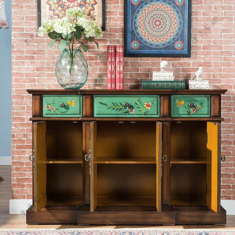 American painted antique old porch cabinet European neo-classical dining cabinet garden living room shoe cabinet storage