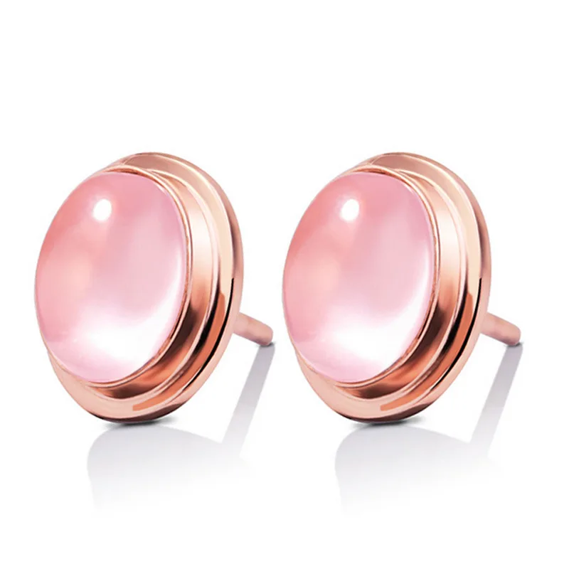 

100% 925 sterling silver fashion round pink natural opal ladies`stud earrings jewelry women wholesale Anti allergy