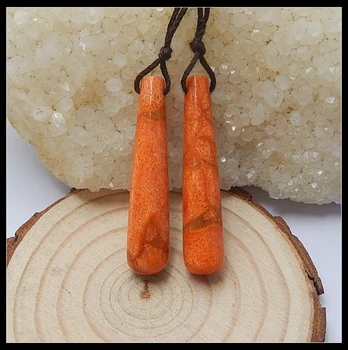 

Special sale!!Tube-Shape Natural Stone Orange Coral Gemstone Tube Gemstone Drop Earring Bead 41x8mm 6.3g