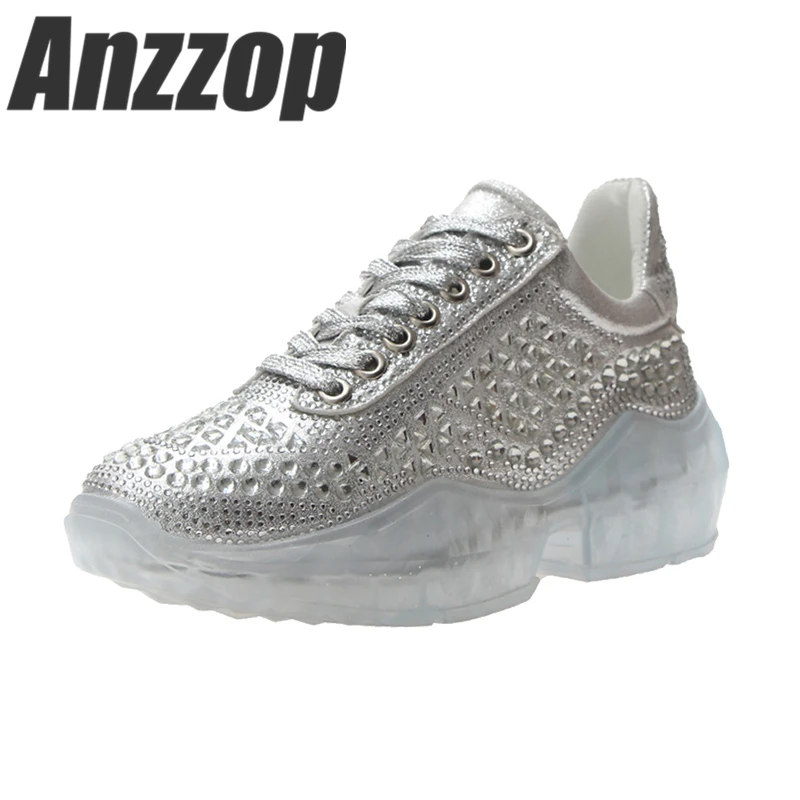 

ANZZOP spring new wild Korean version ins super fire net red old shoes sequins jelly full diamond rhinestone platform sneakers