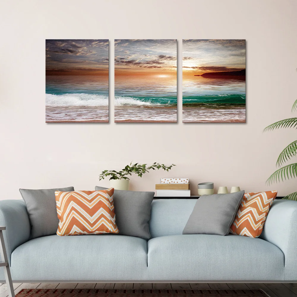 3D живописные пляжные краски, бескаркасные, для спальни, гостиной, фон для стен, современный минималистичный домашний декор, Триптих, краски, 30x40cmx3pcs