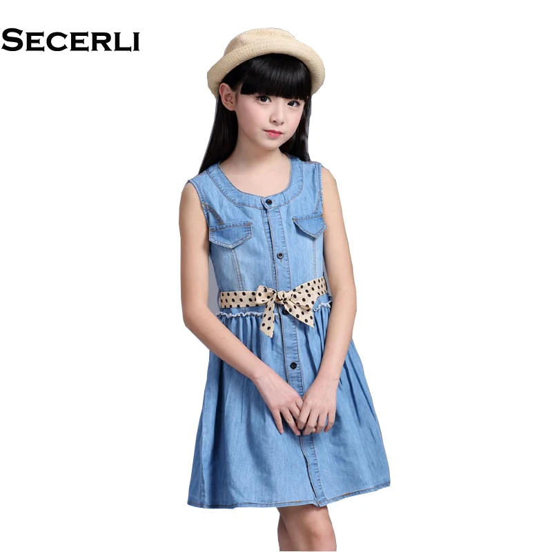 Новое летнее платье для девочек, хлопковое джинсовое платье для девочек 3, 4, 5, 7, 8, 10, 12, 15 лет, детские платья без рукавов для девочек, платье-пачка