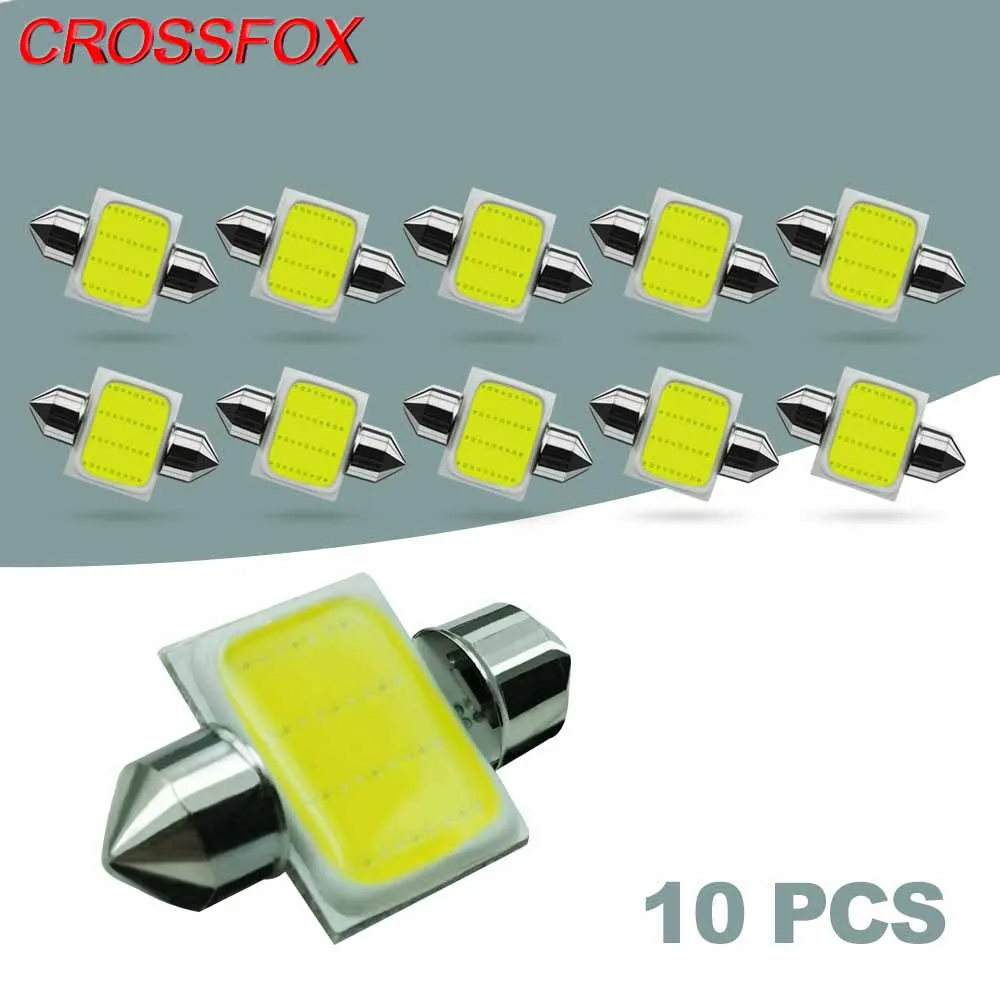 

CROSSFOX 10Pcs LED COB Bulbs Festoon 31MM 36MM 39MM 42MM Auto Reading Dome Lights Car Styling Car Door Trunk Lamp Accessories