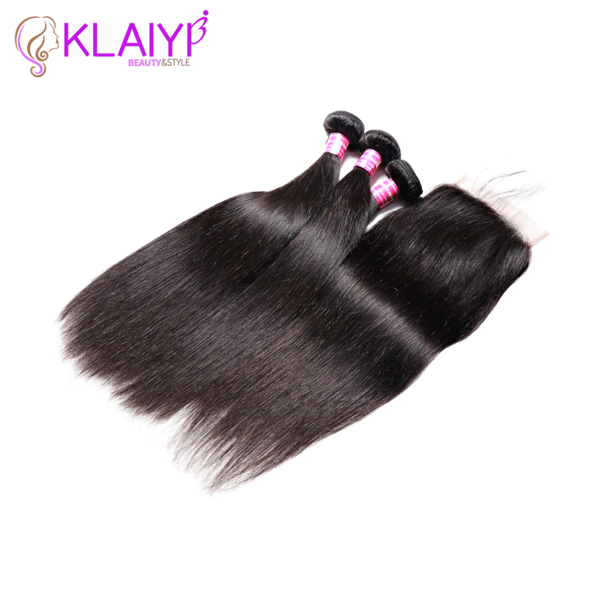 KLAIYI Hair Brazilian Straight Hair Bundles With 5*5 Lace Closure Human Hair With Closure Remy Hair Weaves