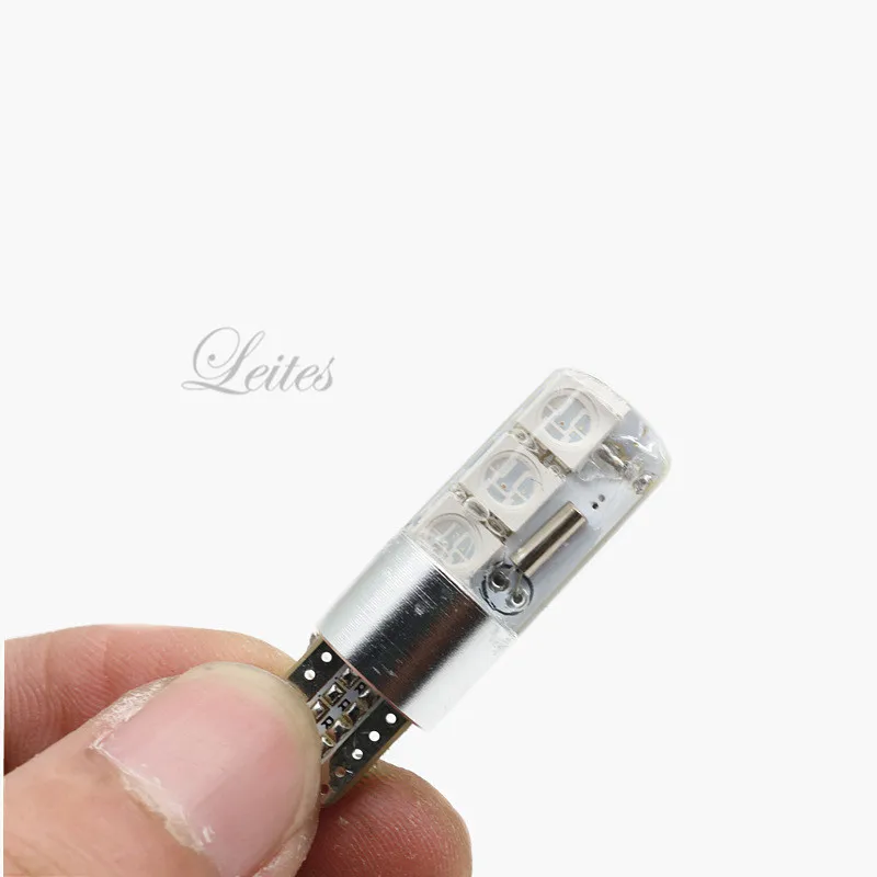 Leites 2pcs Super Led 5050 6SMD RGBW T10 W5W 168 194 LED Car Lights Reading Wedge Light Lamp Flash Strobe T10 Remote Control.06