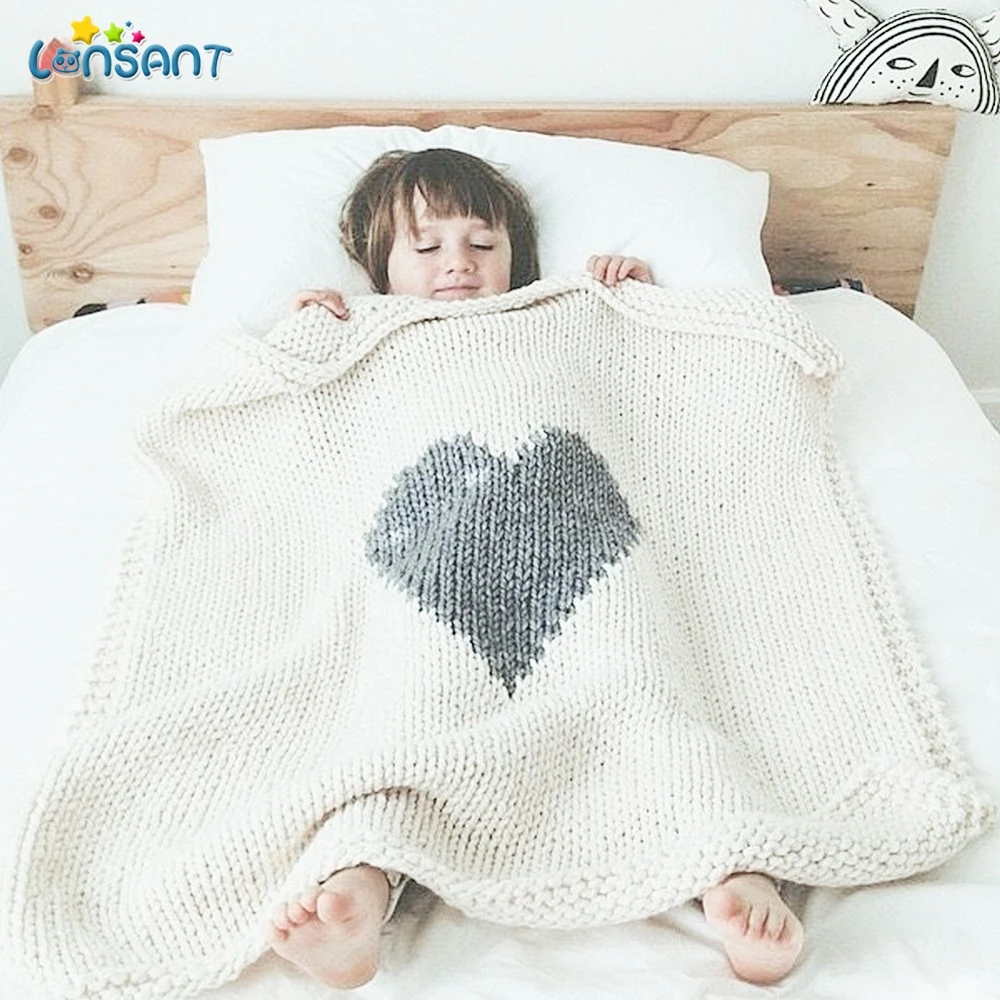 Lonsant Cute Baby Blankets Loving Heart Shape Kids Knitting