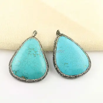 

5Pcs Blue Howlite Stone Pendant,With Crystal Rhinestone Paved Gem stone Pendants,For Jewelry Making
