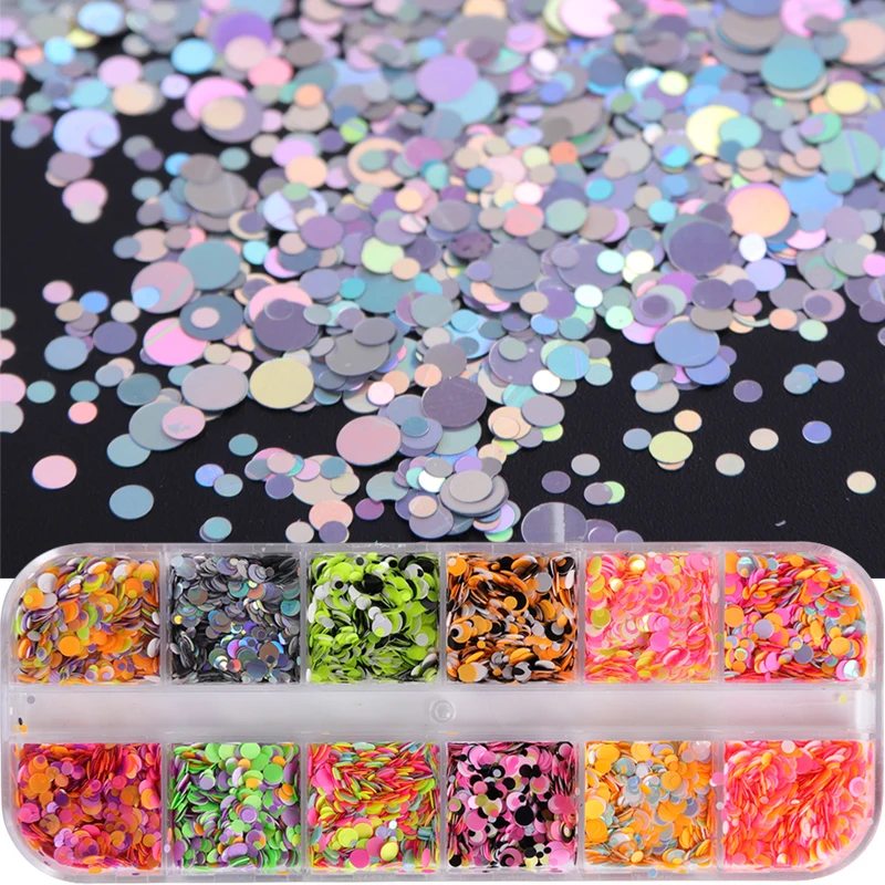 

1 Case Holo Round Flakes Nail Art Glitter Sequins Dust Colorful Tips Powder UV Gel Varnish Paillette Tool Decor Manicure JIP-E