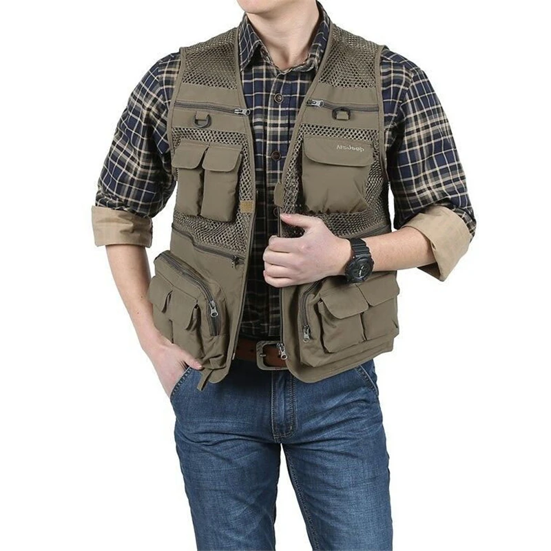 

Summer Mesh Baggy Vest For Men Thin Classic Multi Pocket Shooting Photographer Sleeveless Jacket With Many Pocket Waistcoat Male
