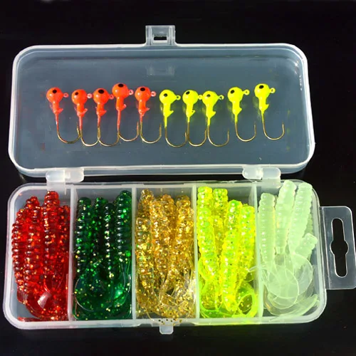 

50pcs/25pcs Soft Lures 10pcs Lead Hooks Set Box Classic Flexible Swimbaits Artificial Bait Silicone Lure Tackle Fishing Lures