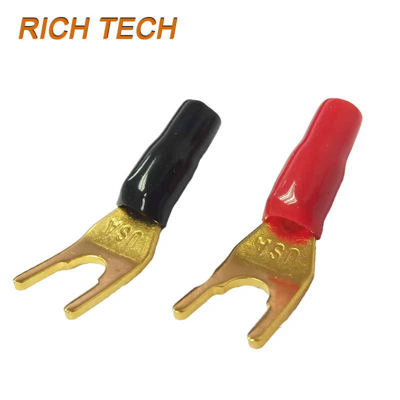 100pcs/lot Gold Plated Solder Freee Crimping Speaker Cable Banana Y