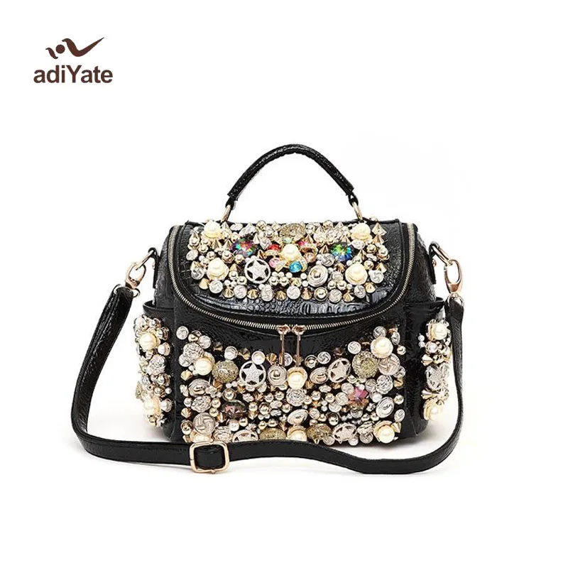 ADIYATE Pearl Buttons Women's Handbag Rhinestone Women Shoulder Bag