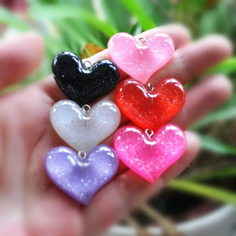 

18pcs glitter heart necklace charms keychain pendant for DIY decoration