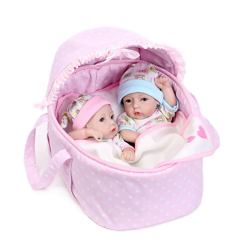

2pcs Mini Reborn Baby Doll with Blankets 10 inch Vinyl Baby Alive Toys Girls Gift Basket Pillow Blankets Outfit Brinquedos