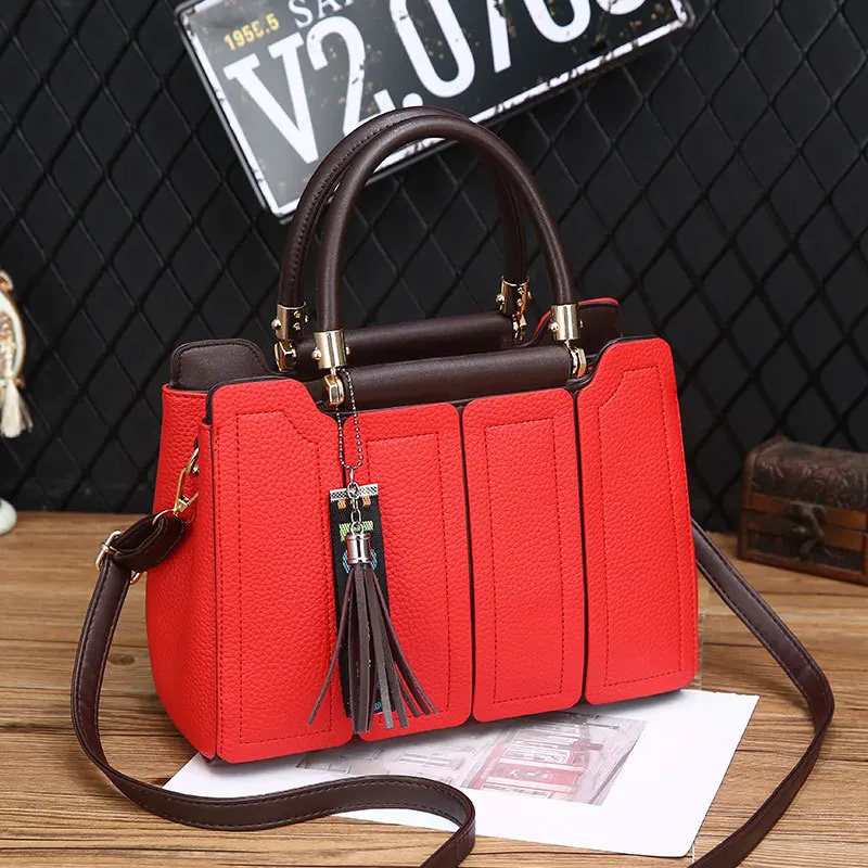 Women Leather Handbags Tassel Female Stitching Messenger Shoulder Bag Ladies Crossbody Bags Bolsa Top-Handle Purse Tote SS7236 (18)