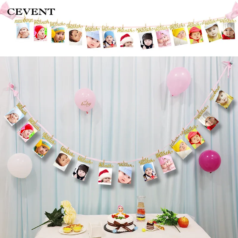 

CEVENT 1 Set Baby Photo Banner Glitter Photo Folder 1-12 Months Banners Baby Birthday Party Garlands Photo Props Decoration