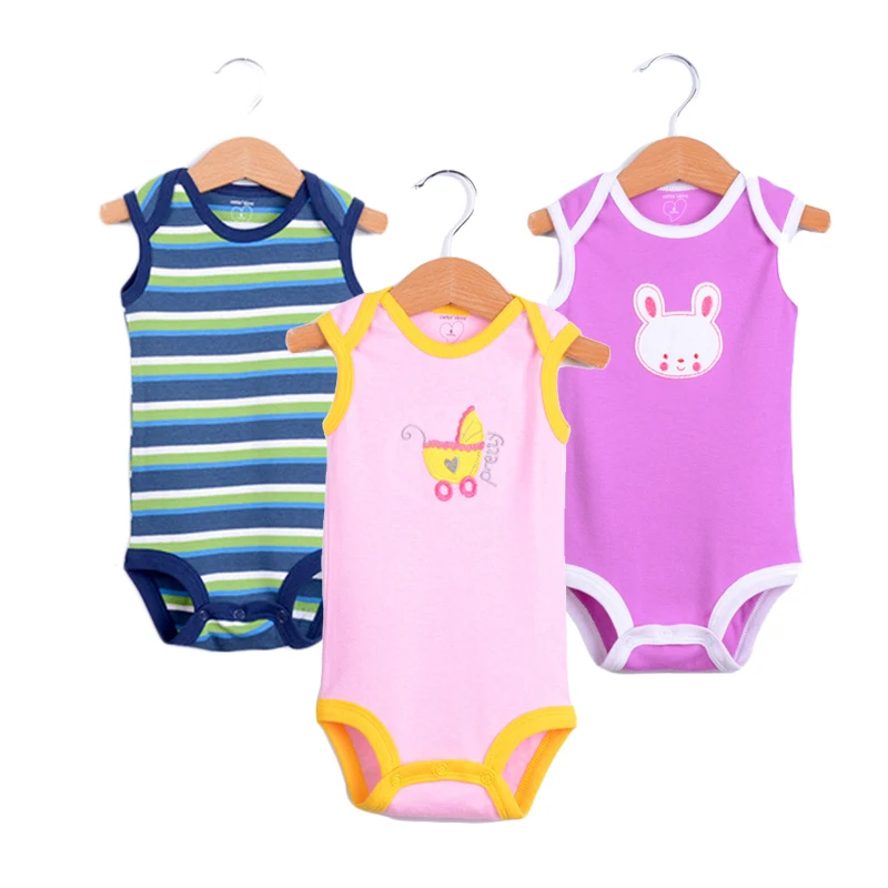 Unisex Baby Rompers Summer Girl Clothes 3PCS Boy Romper Sleeveness Newborn Clothing Set Cotton Infant Jumpsuits | Детская одежда и