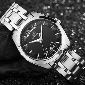 

Simple Luxury BINKADA Mens Mechanical Watch Stainless Steel Waterproof Male Business Watches Style Auto Date Display Wristwatch