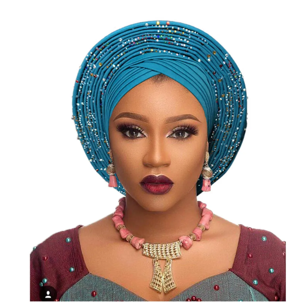 Nigerian african headtie aso oke headtie beautiful african turban headwraps pretty studded auto gele african head wrap headband (10)