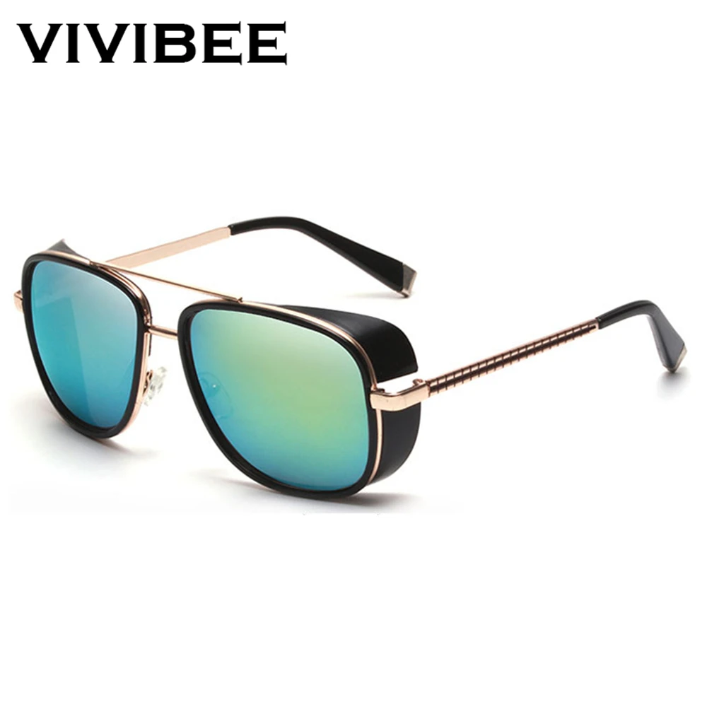 2019 трендовые мужские солнцезащитные очки VIVIBEE в стиле Тони Старка винтажные