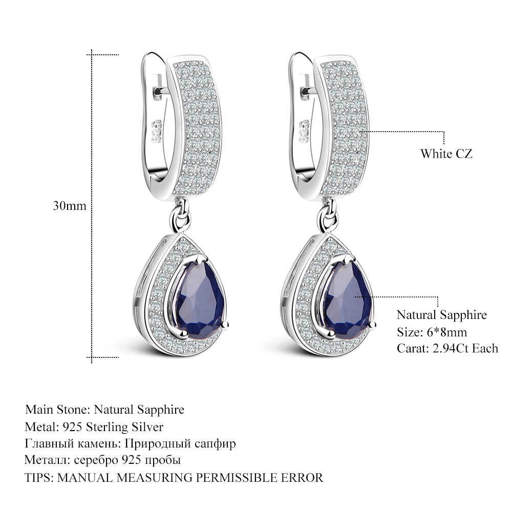 Gem's Ballet Лидер продаж 1.29Ct натуральный сапфир драгоценный камень Висячие серьги из натуральной 925 пробы серебряные женские серьги хорошее ювелирное изделие