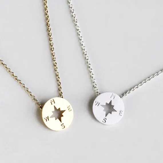 

New Small Compass geometry Pendant Charm necklace lucky navigation South Direction Necklace Disc Circle Disk Necklace jewelry