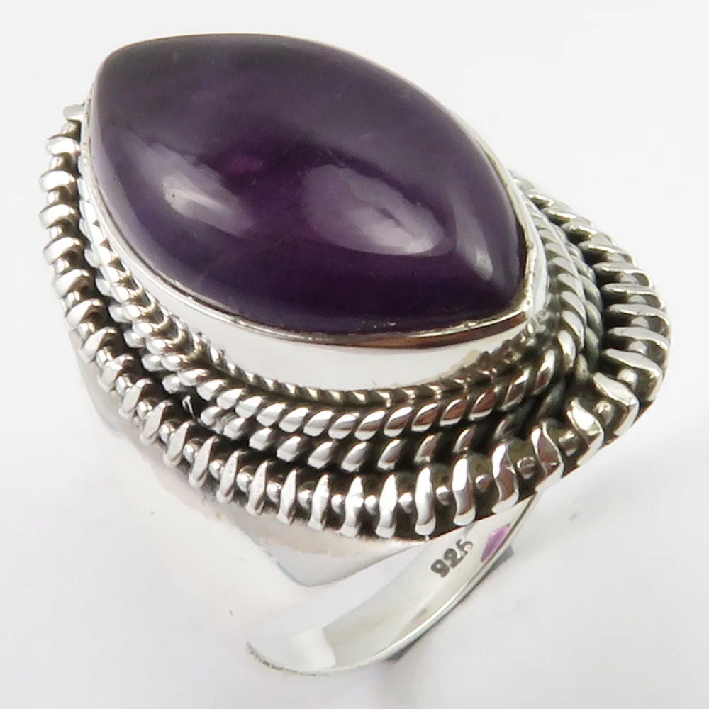 

Amethysts Antique Style Finger Ring Sz 8 8.0 Grams Solid Silver Stone Jewelry Unique Designed