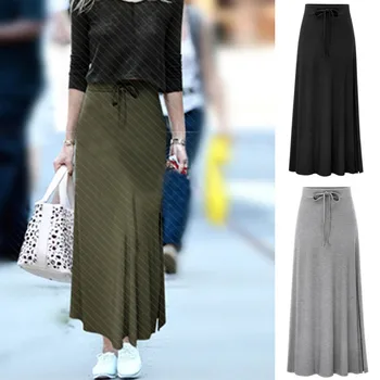 

5xl Plus Size Long Skirts Women Drawstring High Waist Casual Skirts Autumn Streetwear A-Line Office Ladies Skirt