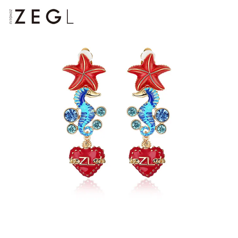 

ZEGL small ear earrings personality earrings female tide people exaggerated design sense no ear piercing ear jewelry