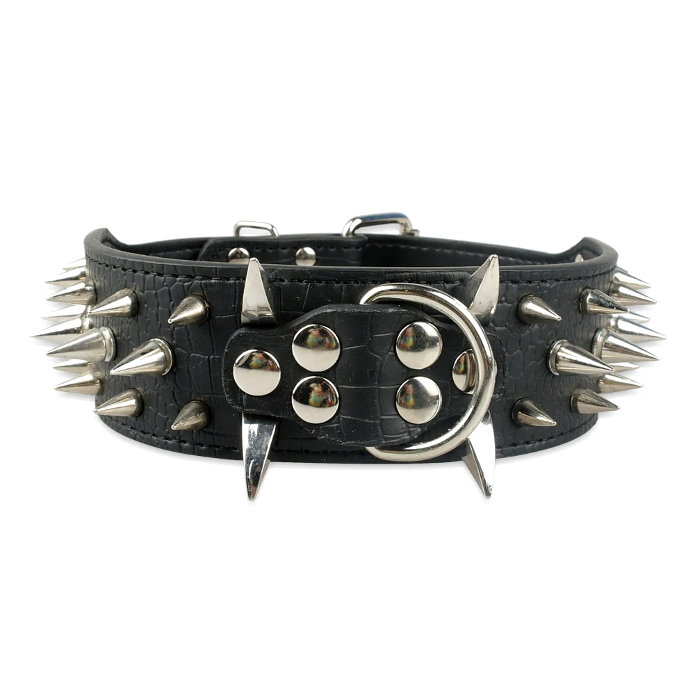 2 Inch Wide Spiked Dog Collar Studded Leather Dog Collars For Medium Large Pet Mastiff Pitbull S-XL 