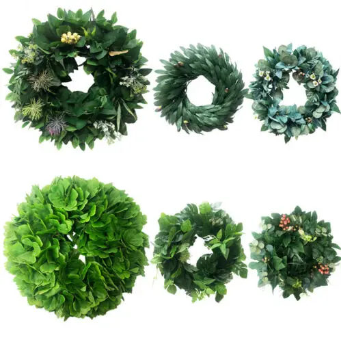 

Artificial Green Leaves Wreath - 53cm Front Door Plants Rattan Ring Olive Branch Wreath Leaf Garland For Wall Window Party Decor