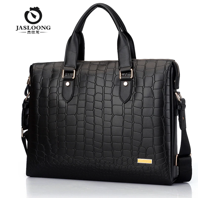 JASLOONG Luxury Brand Business Genuine Leather Briefcase for Men Solid