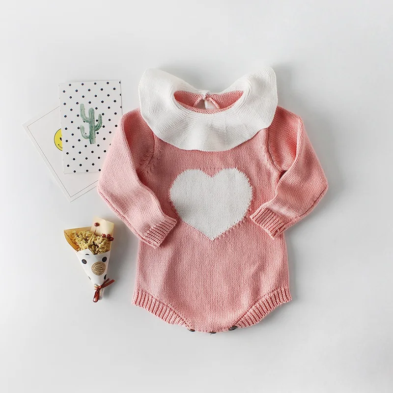 Baby Girls Clothes Rompers 1-3Yrs Baby Knitted Romper Set Infant Newborn Baby Girl Jumpsuit Cotton Baby Jumpsuit For Girls - Цвет: Long Sleeve Pink