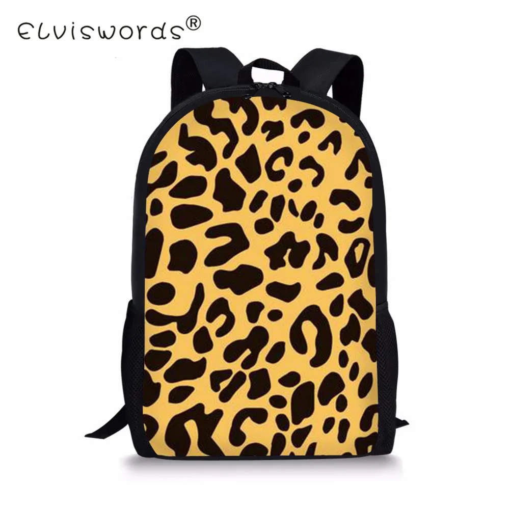 

ELVISWORDS Children's School Bags Leopard Printing Kids Schoolbags for Primary School Satchel Children Girls Bookbags Mochila