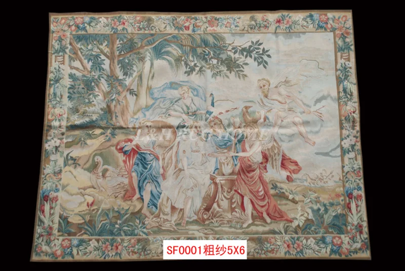 

Free Shipping 100% 5'x6' French Aubusson Tapestry Handwoven Pictures, Portrait, aubusson carpet