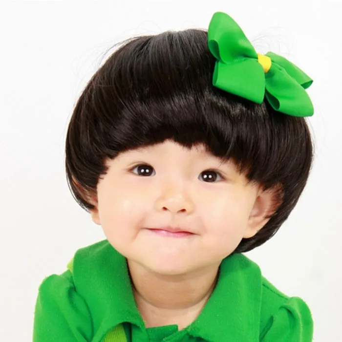 Fashion 2015 Super Cute Baby Boy Mushroom Head Black Hair Wig