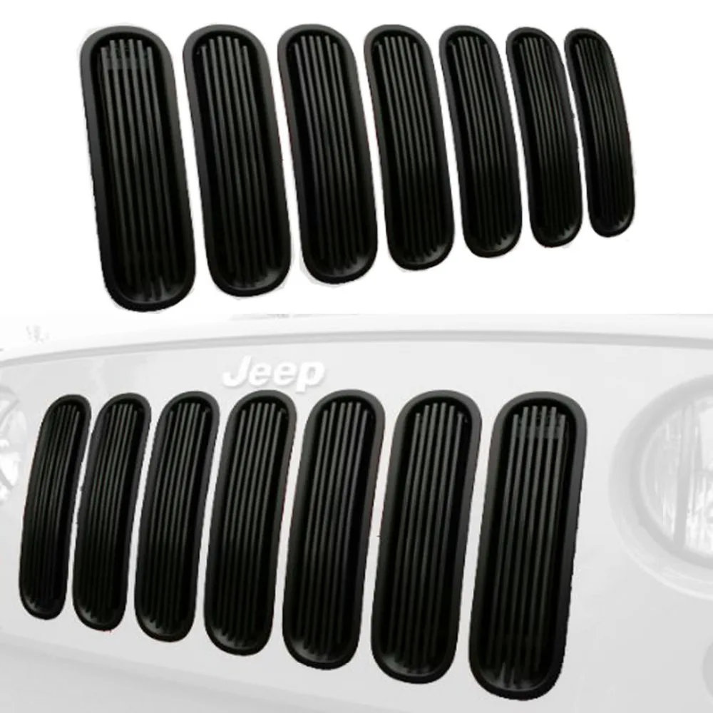 7Pcs Black Vertical Strip Front Grill Mesh Grille Insert Kit For Jeep Wrangler Sahara Jk 2007