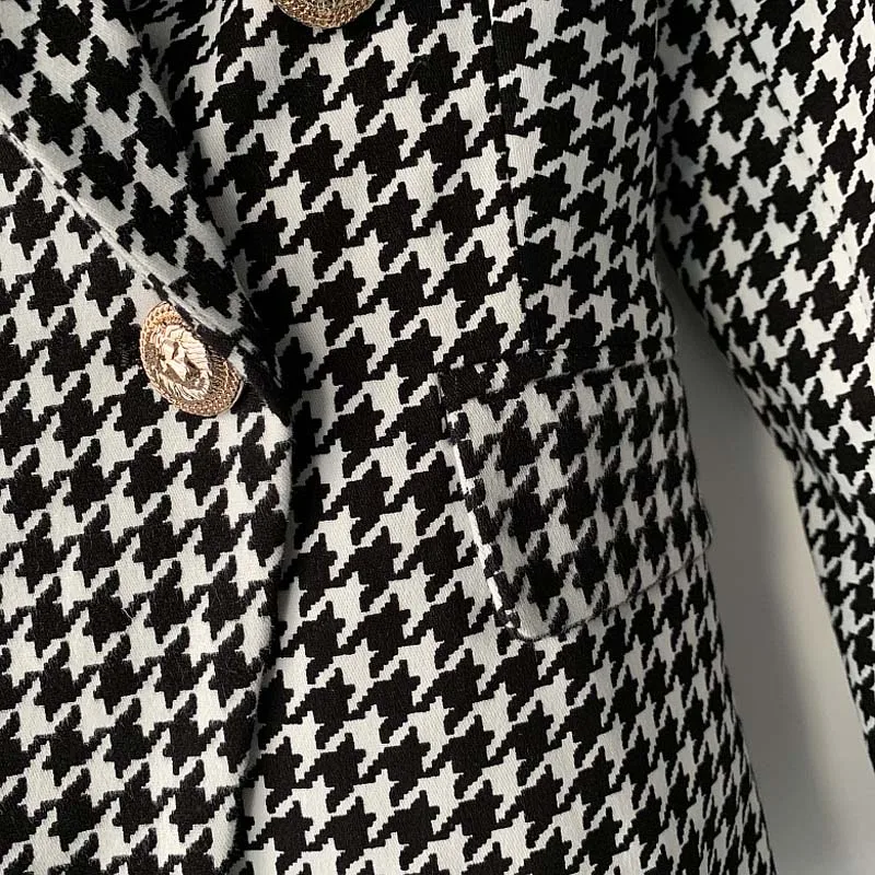 High Quality 2019 New Designer Blazer Women Long Sleeve Metal Lion Buttons Popular Houndstooth Woven Blazer Jacket Runway High Quality 2019 New Designer Blazer Women Long Sleeve Metal Lion Buttons Popular Houndstooth Woven Blazer Jacket Runway