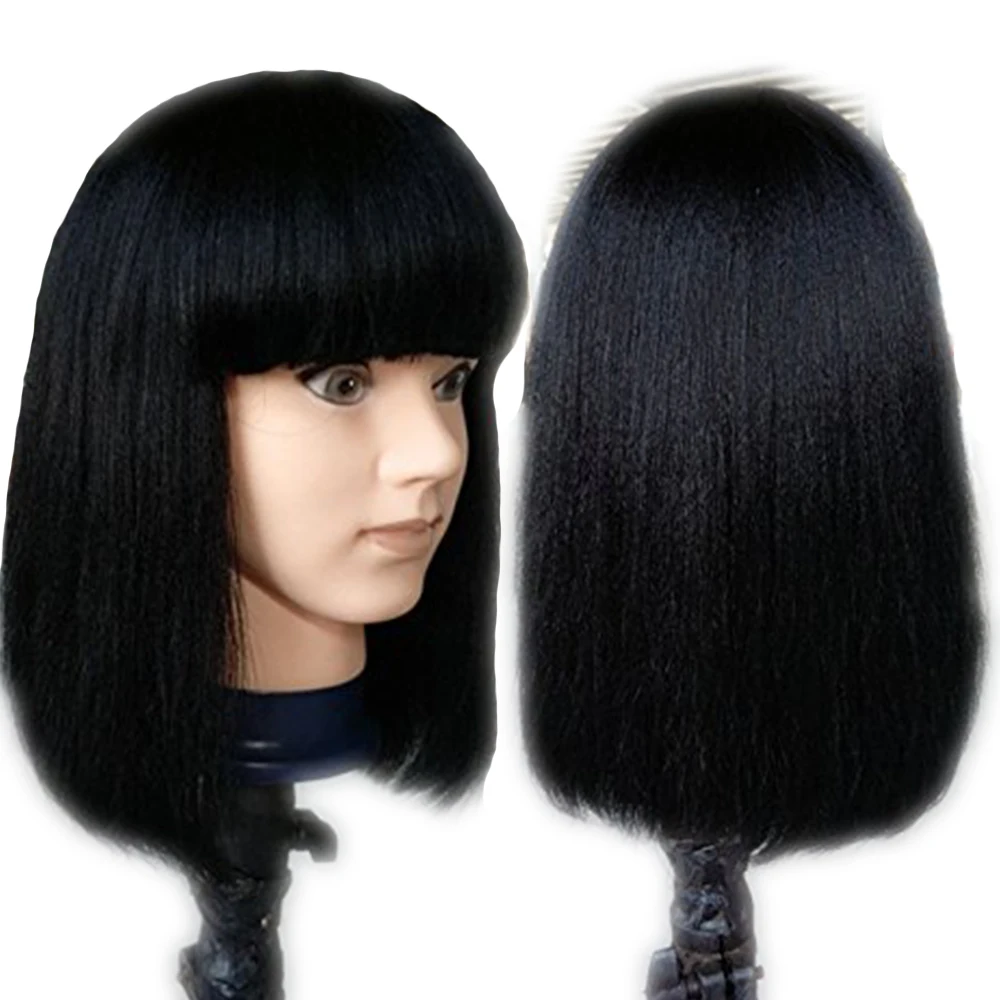 

SimBeauty Brazilian Yaki Straight Human Hair Wigs Pre Plucked With Baby Hair Remy Fringe Wig Glueless Lace Front Wigs With Bangs
